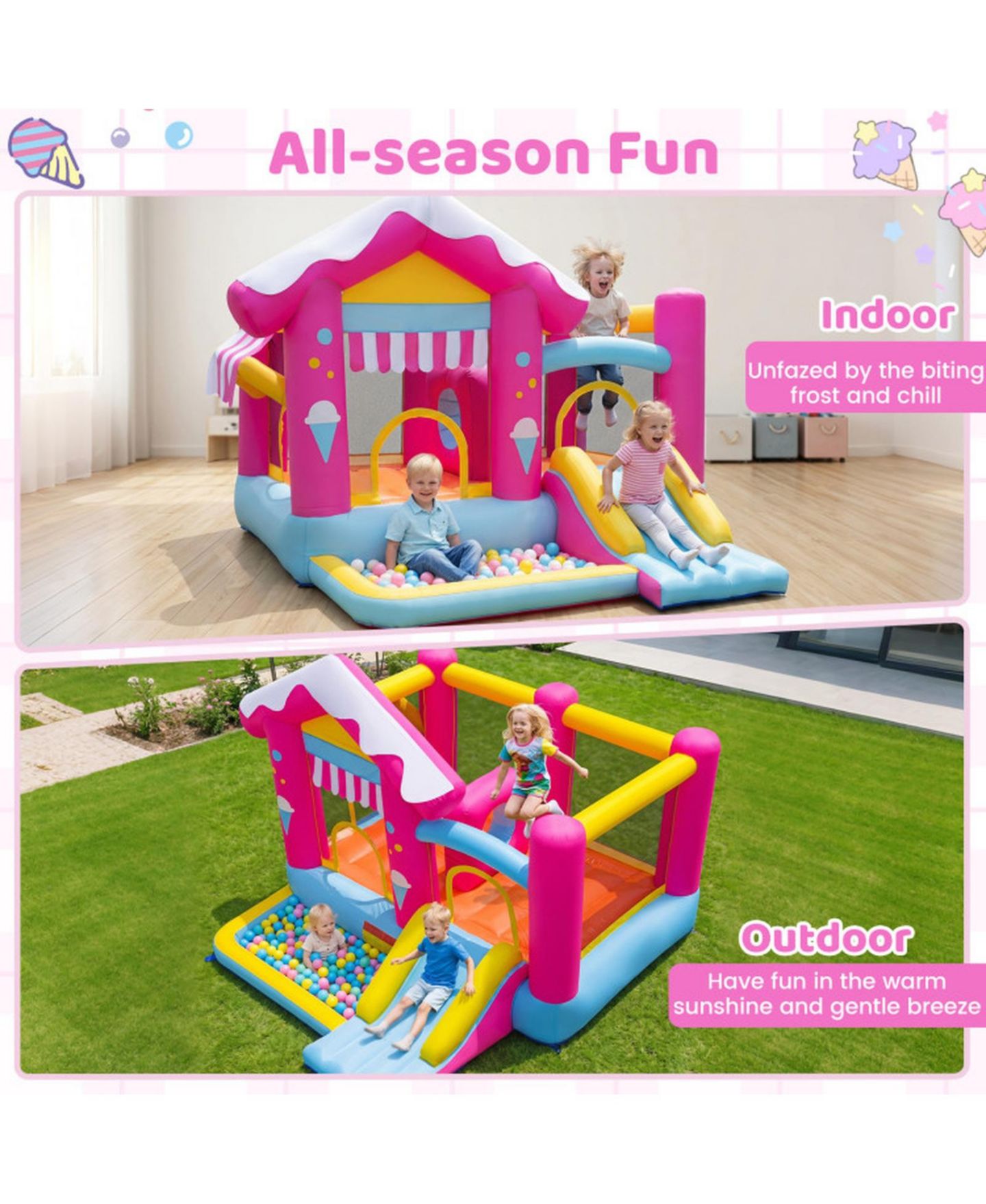 Детская игрушка SUGIFT 5-in-1 Inflatable Bounce House with Tunnel and Slide, Supports 2 Children, Ages 3-12, цвет: Розовый — фото 6