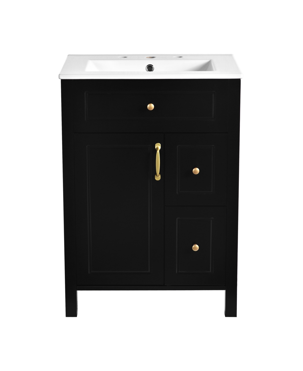 Sillysis 24 Inch Freestanding Bathroom Vanity, Mdf Cabinet with Solid Wood Frame, Ceramic Integrated Sink, Door-Mounted Organizer, Assembly Required -