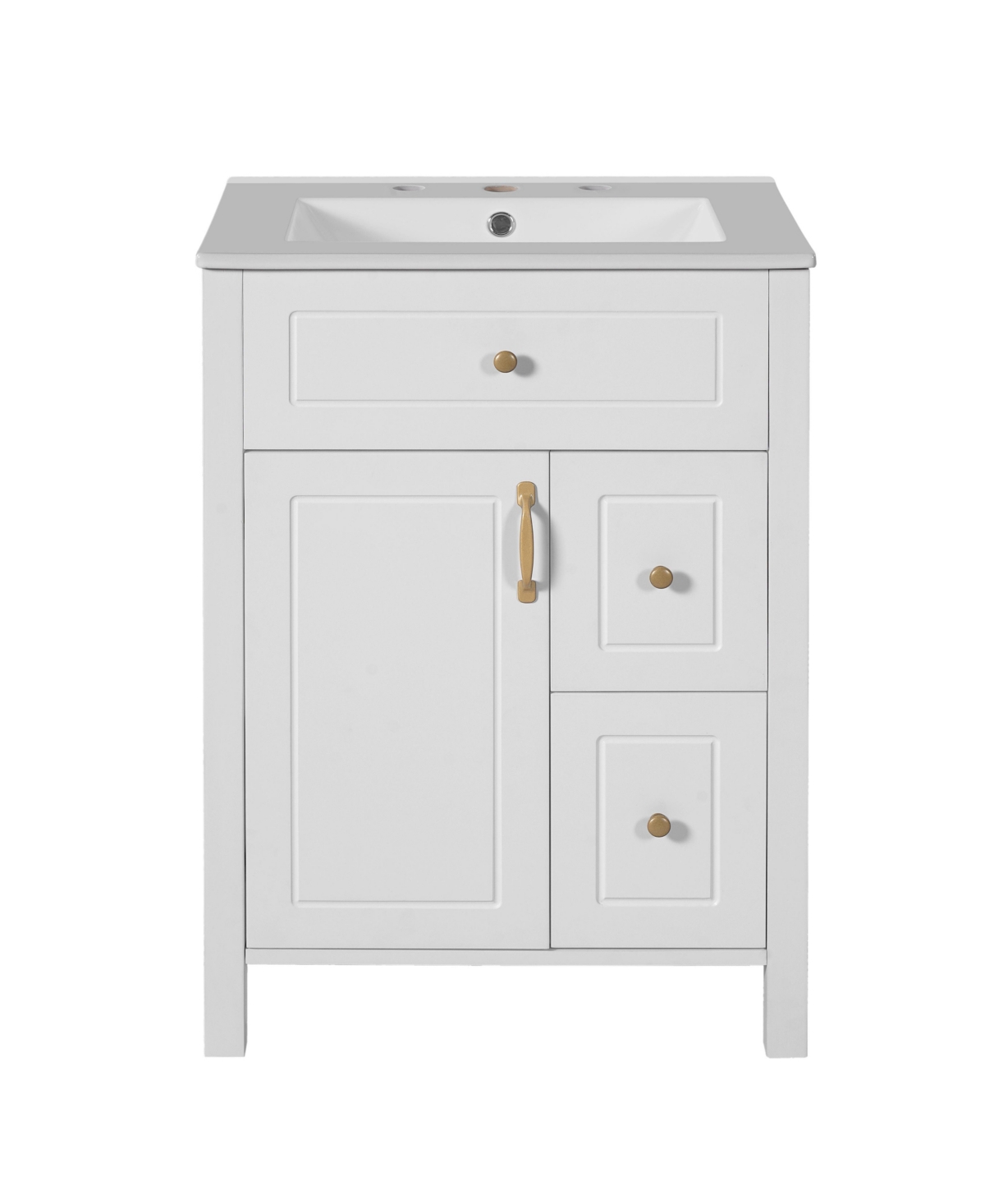 Sillysis 24 Inch Freestanding Bathroom Vanity, Mdf Cabinet with Solid Wood Frame, Ceramic Integrated Sink, Door-Mounted Organizer, Assembly Required -