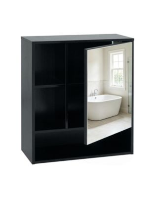 Mirrored Bathroom Storage Cabinet with Hidden Shelves and 3 Open Compartments, Wall Mounted Medicine Cabinet