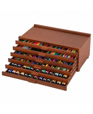 Upgraded Beech Wood Artist Supply Storage Box Removable Dividers Portable Organizer