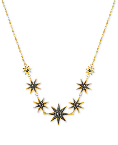 Swarovski Gold-Tone Firework Black Crystal Necklace