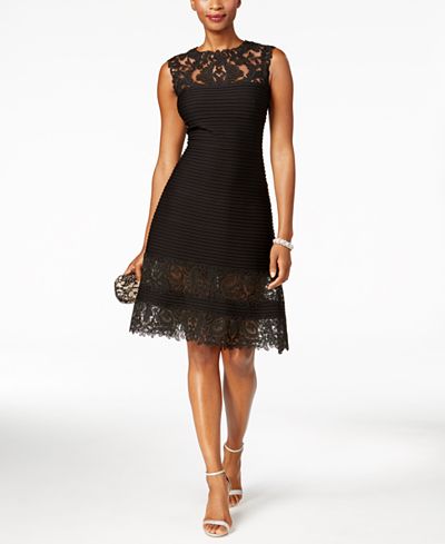 Tadashi Shoji Illusion Lace A-Line Dress