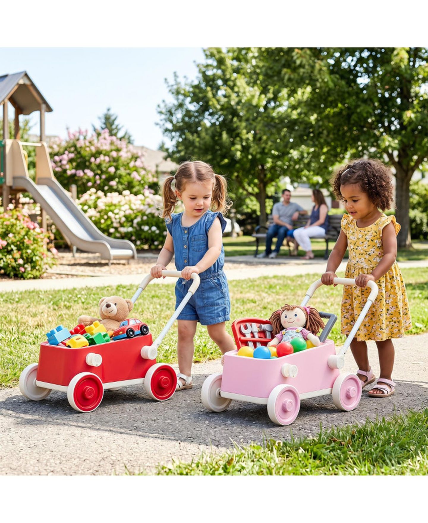 Детская игрушка SUGIFT Baby Push Wagon with Foldable Handlebar and Storage Basket, Ages 3-6, цвет: Розовый — фото 2
