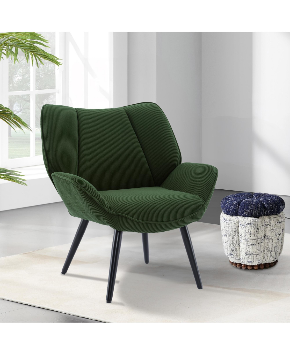homfan Modern Corduroy Accent Chair Upholstered Wingback Armchair Reading Lounge for Living Room Bedroom Office