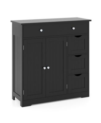 Freestanding Bathroom Floor Cabinet with 4 Drawers 2 Doors and Adjustable Shelf