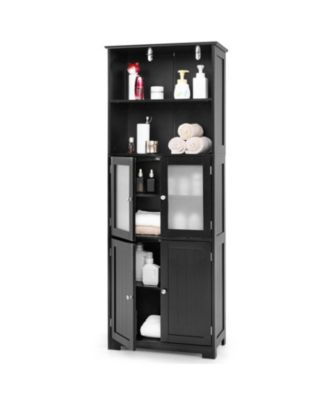6-Tier Freestanding Bathroom Cabinet with 2 Open Compartments and Adjustable Shelves