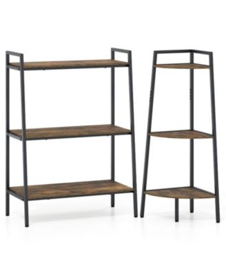 3-Tier Ladder Shelf and Corner Shelf Set with Metal Frame