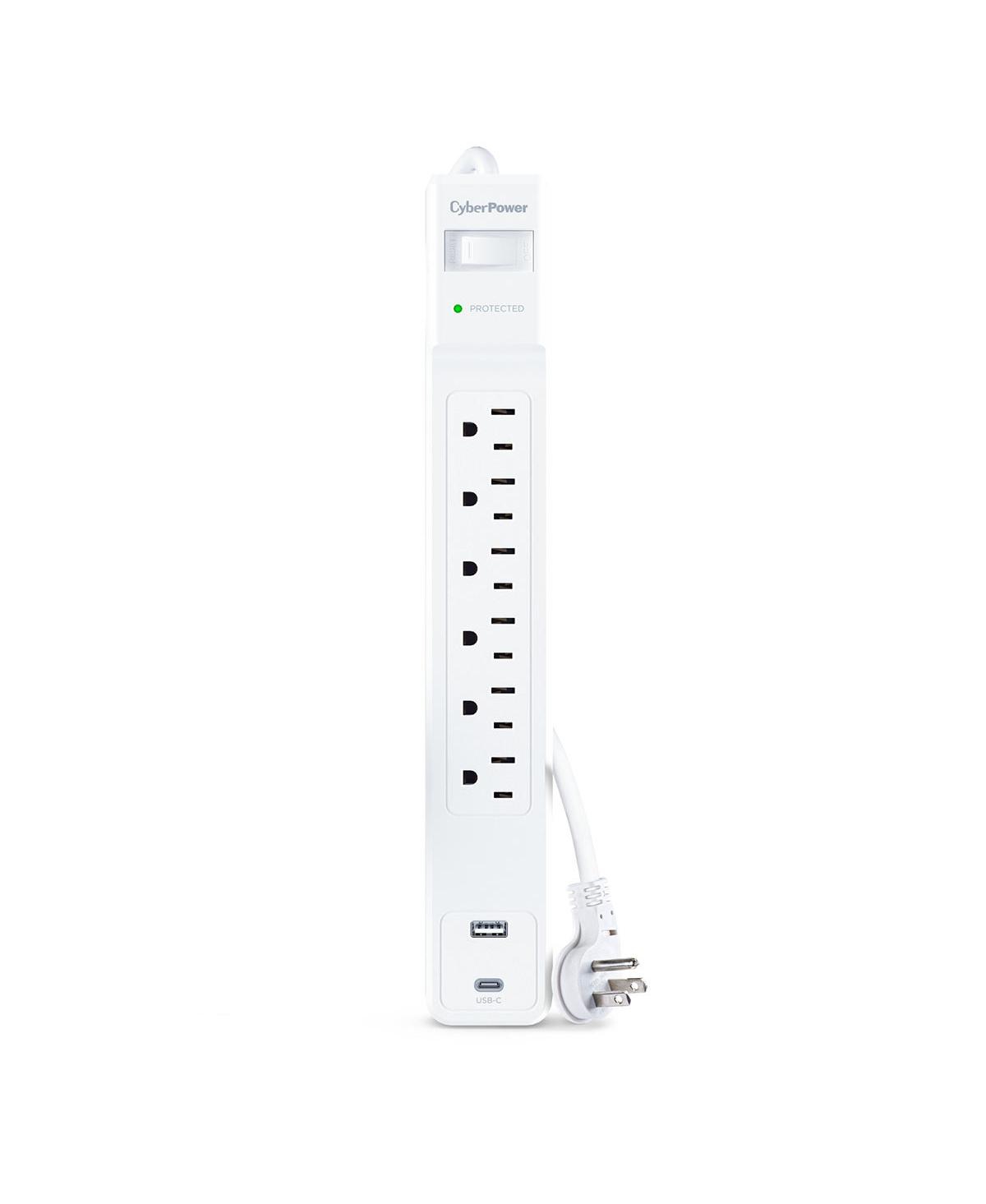 CyberPower CSP604UCW 1500-Joule 6-Outlet Surge Protector with Usb-a and Usb-c Ports for Home and Office - White