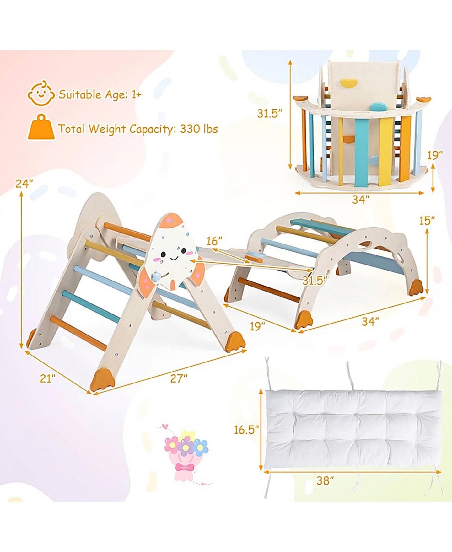 Детский игровой набор HONGGE 8-in-1 Climbing Playset, 4-Piece, Ages 1+, цвет: Пастельный — фото 3