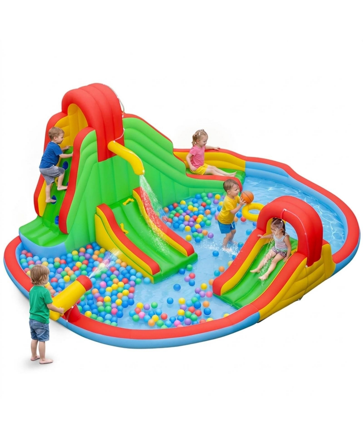Hongge Inflatable Kids Water Park with Three Slides and Splash Pool, Ages 3-12 - Assorted panel colors