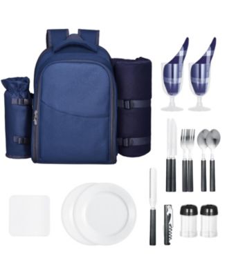 20 L Insulated Picnic Backpack Set for 2 People with Plates and Cutlery