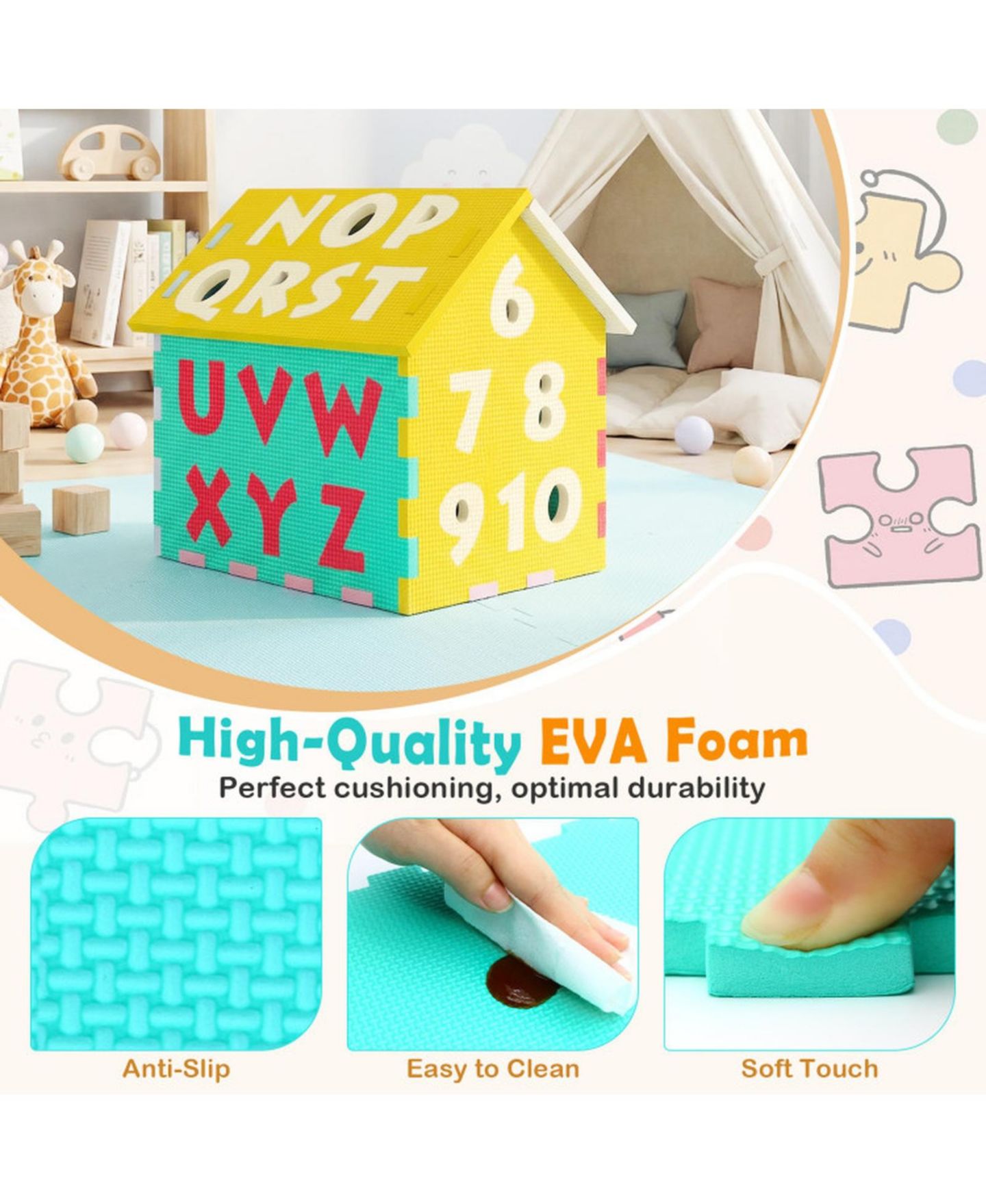 Детские игрушки HONGGE Playhouse Interlocking 7-Piece Play Mat Set, Ages 3+, цвет: Assorted Panel Colors — фото 10