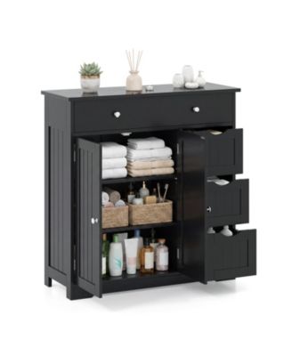 Bathroom Floor Cabinet with 4 Drawers, 2 Doors and Shelf