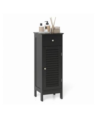 Narrow Bathroom Cabinet with Louvered Door, Drawer and Shelf