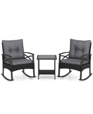 3-Piece High Back Rattan Rocking Chair Set for Patios