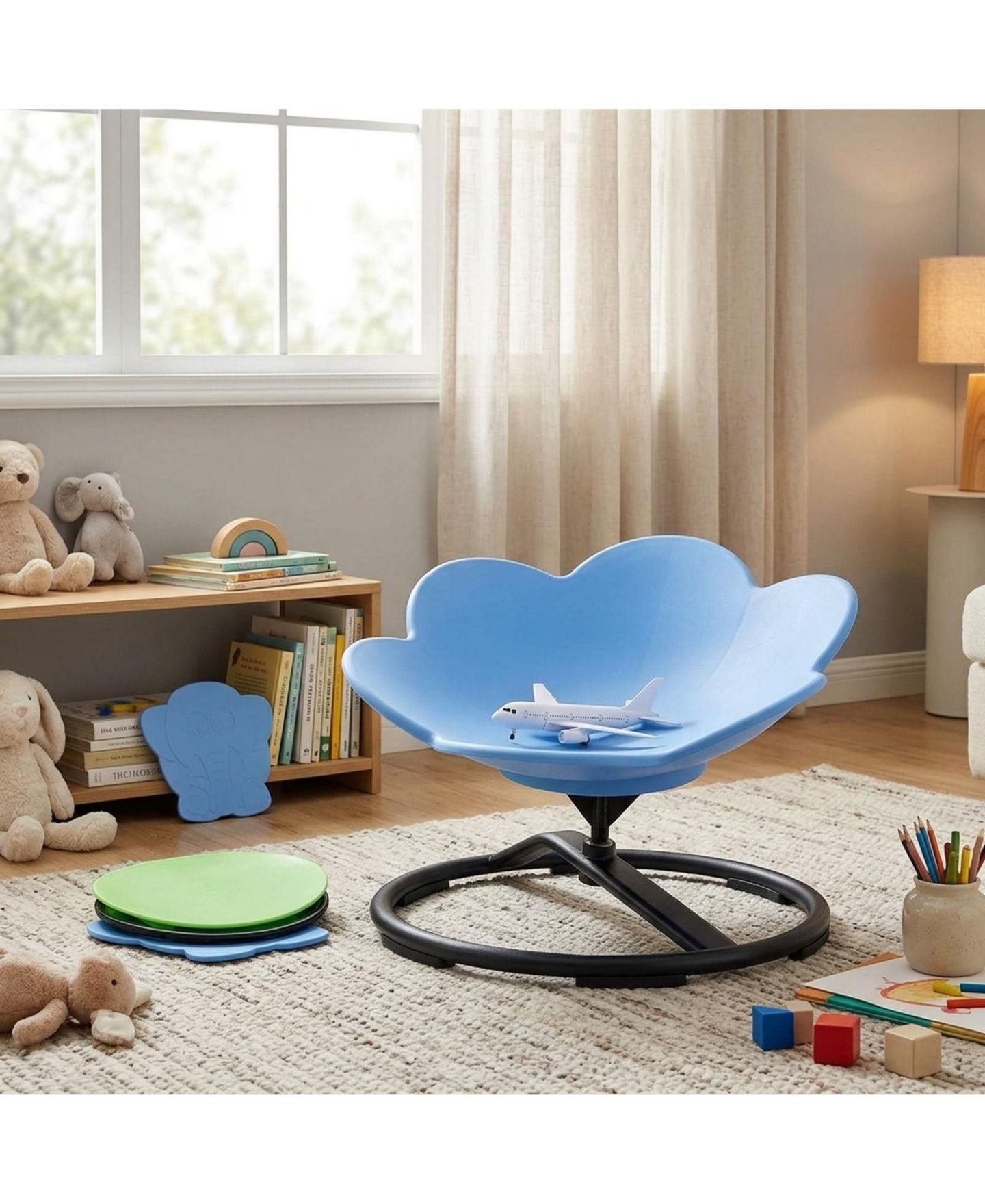 Детская игрушка HONGGE Spinning Swivel Chair with Two Swappable Seats, 220 lb. Capacity, Ages 3-12, цвет: Синий зелёный — фото 4