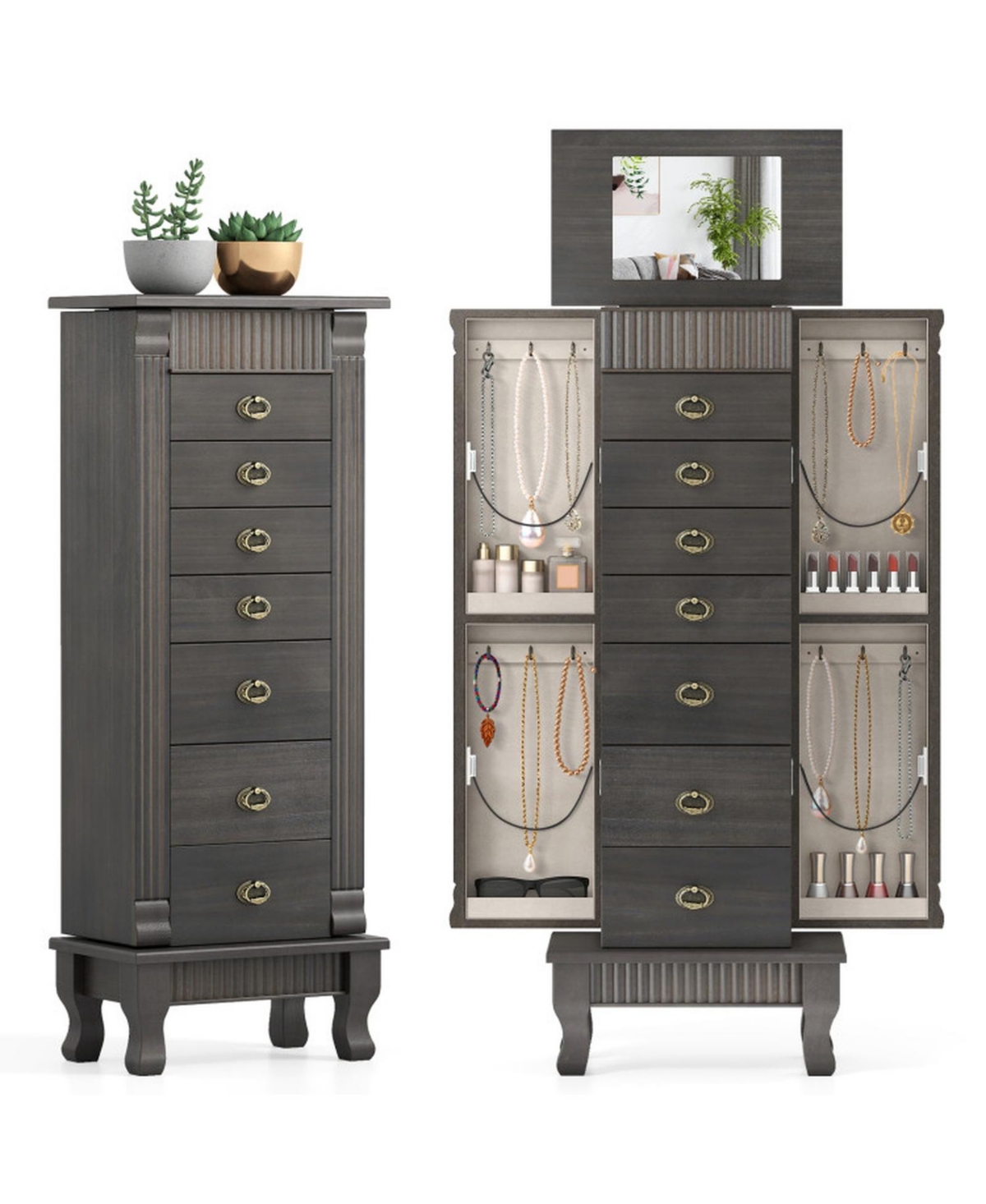 Gouun Standing Jewelry Armoire Chest with Swing Side Doors - Soft gray