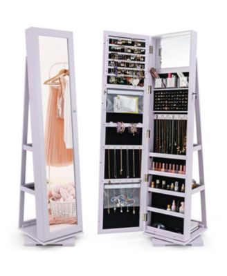 Rotating Lockable Jewelry Armoire Full-Length Mirror Cabinet