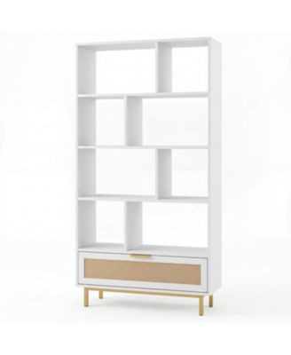 64 in Tall Open Cube Bookcase with Rattan Front Drawer