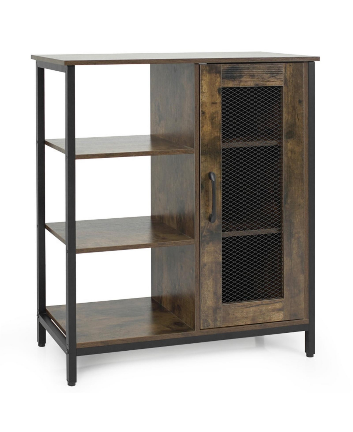 Gouun Industrial Mesh Door Side Cabinet with Open Shelves