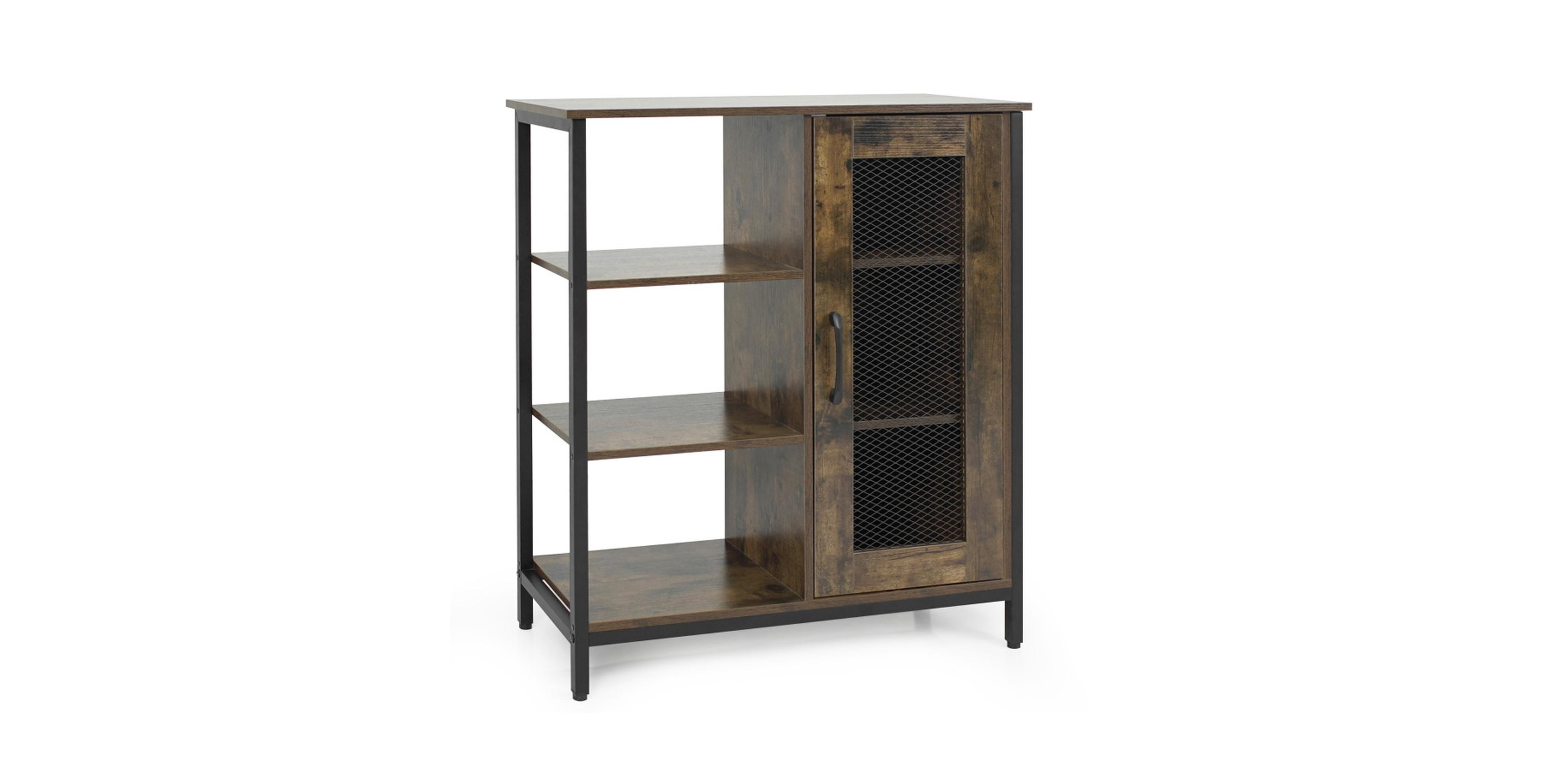 Gouun Industrial Mesh Door Side Cabinet with Open Shelves