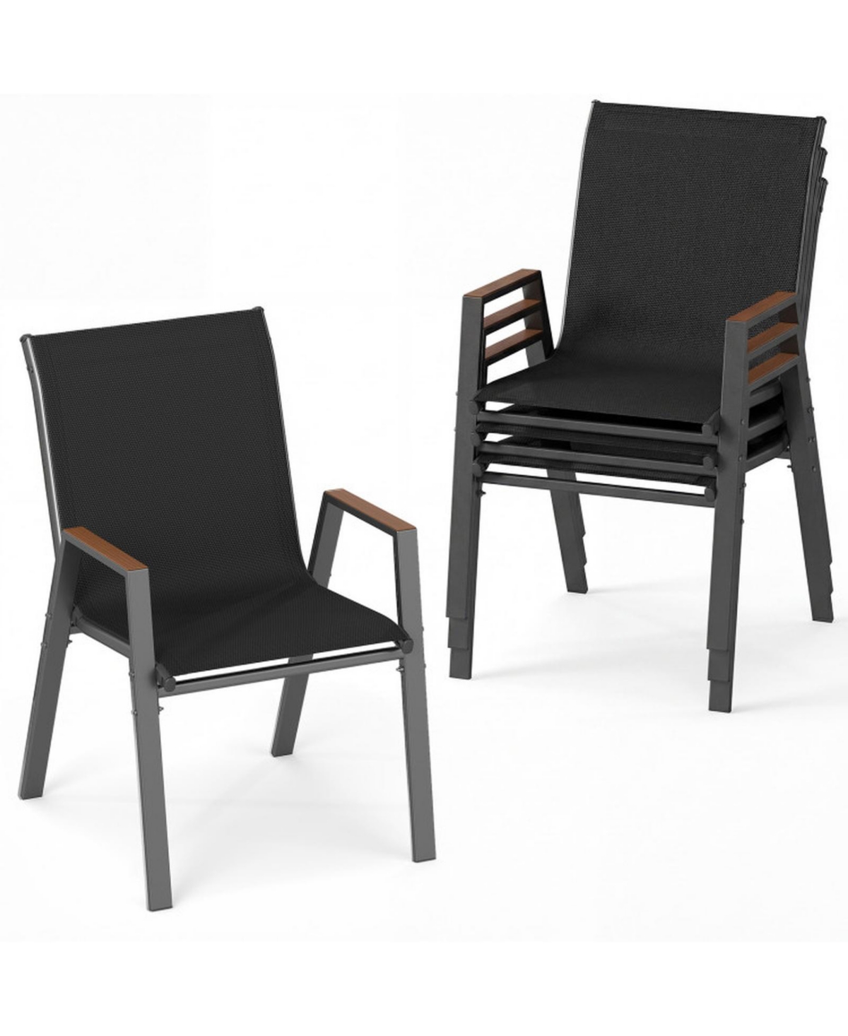 Sugift 4-Piece Stackable High-Back Outdoor Dining Chair Set for Backyard 400 Lbs