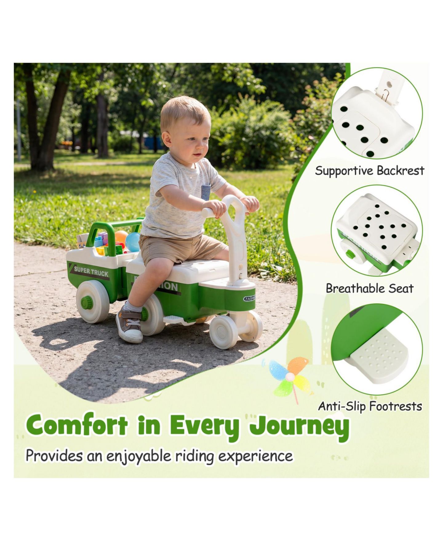 Детская игрушка Mecale 4-in-1 Kids Ride-On Push Car with Music, up to 45 lbs, Ages 1.5–5, цвет: Зелёный — фото 10