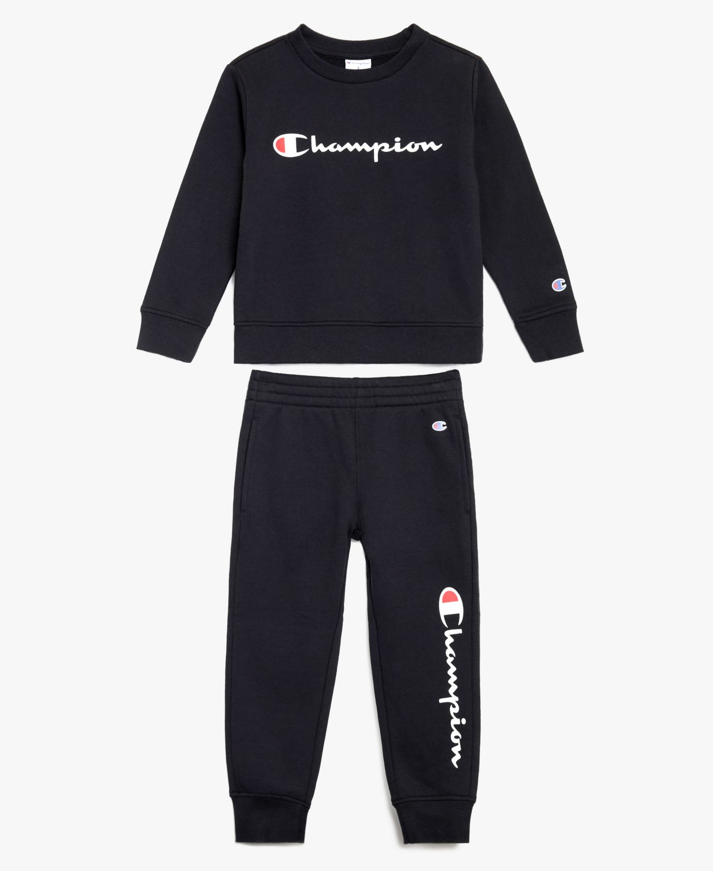Комплект Champion Signature Logo Fleece Long-Sleeve Sweatshirt and Joggers, 2-Piece Set для мальчиков, цвет: Чёрный оникс — фото 3