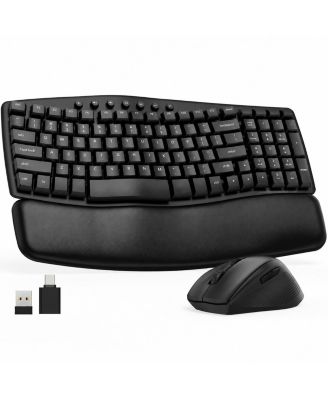 Wireless Ergonomic Quiet-Click Keyboard and Mouse Combo for USB-A/Type-C Devices