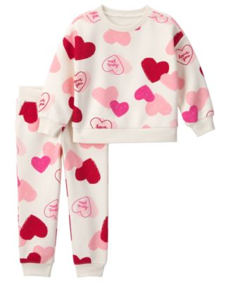 Toddler Girls' 2T-5T Heart-Print Long-Sleeve Fleece Top and Pants, 2-Piece Set