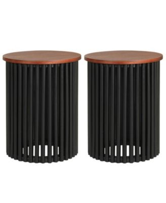 2-Piece Round Acacia Wood Coffee Table Set for Living Room and Home Office