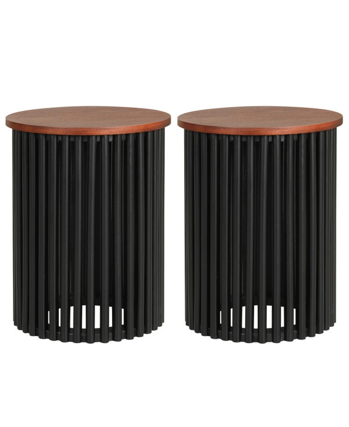 Sugift 2-Piece Round Acacia Wood Coffee Table Set for Living Room and Home Office