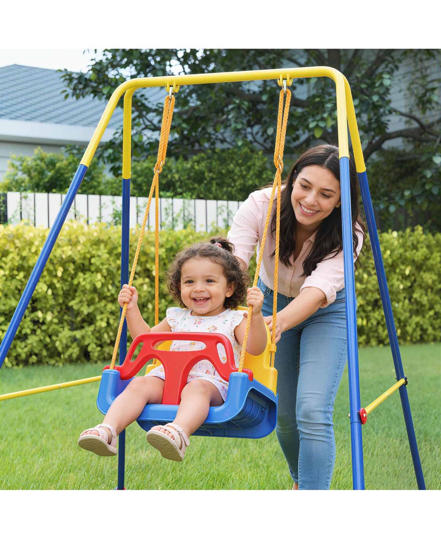 Детские игрушки SEVORLEY Kids' Swing Set with Folding Design & Seat Restraint, Ages 9-36 Months, цвет: Синий — фото 10