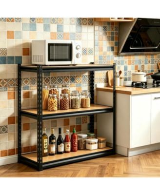 3-Tier Storage Shelf, Industrial Style Steel Rack with Engineered Wood Shelves for Garage Kitchen Pantry Closet