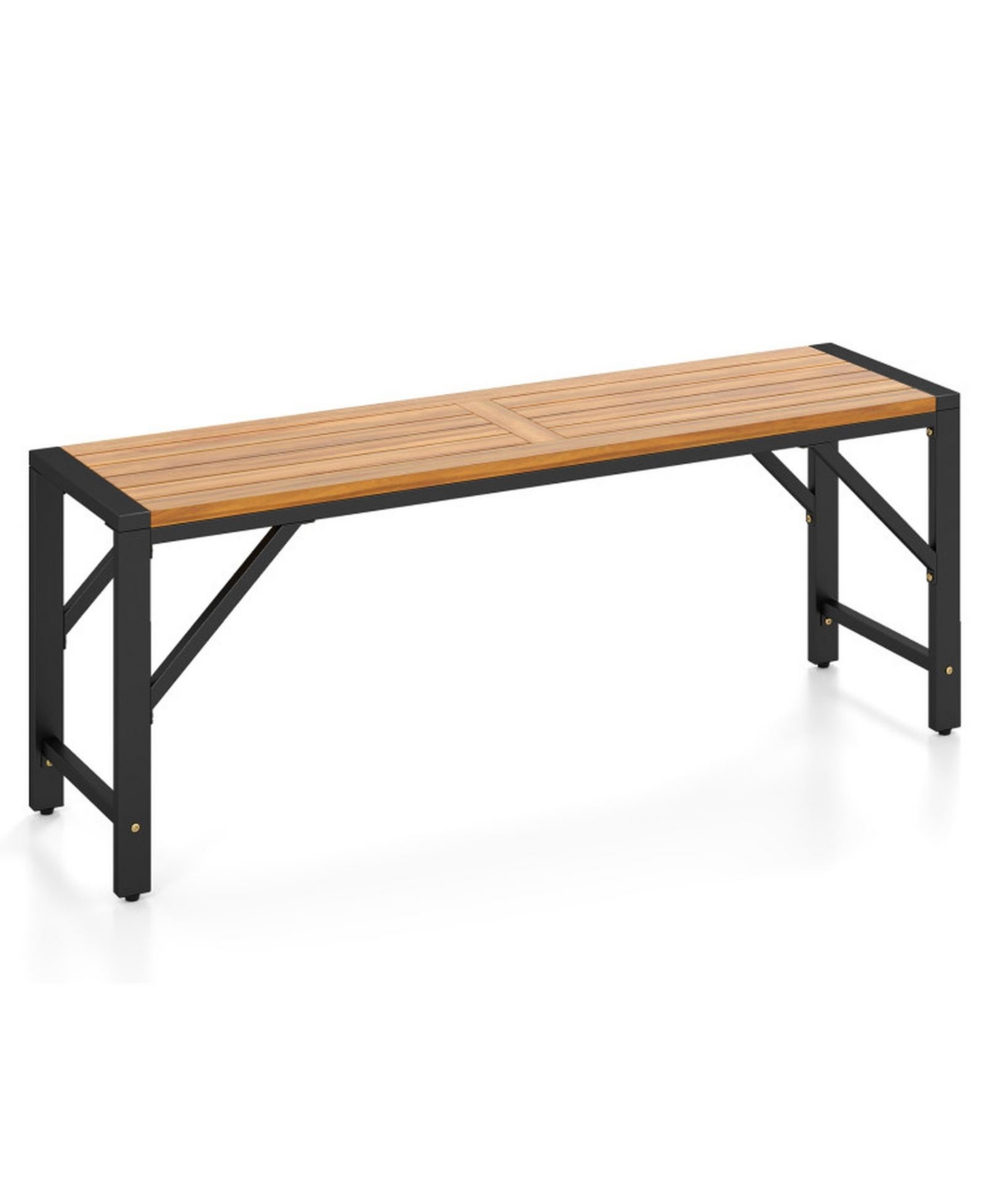 Gouun 47.5 in Backless Acacia Wood Outdoor Bench on Metal Frame - Natural wood black frame