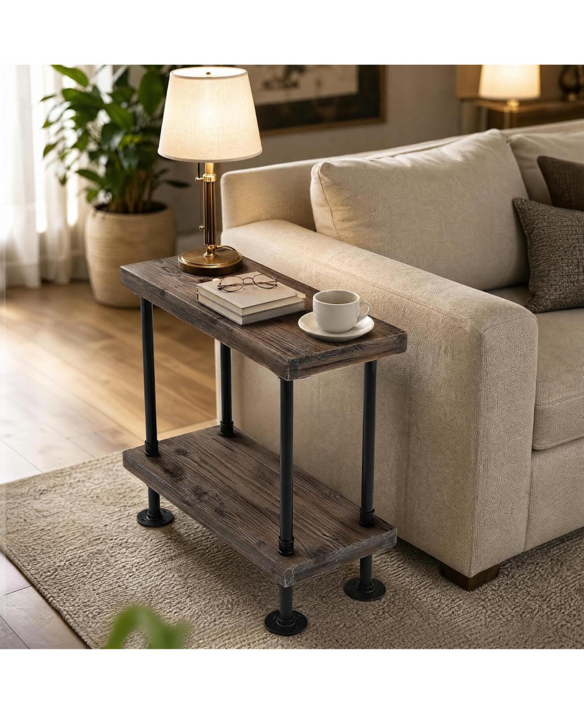 Tribesigns Solid Wood Side Table, Sofa End Table, Space-Saving Small Nightstand