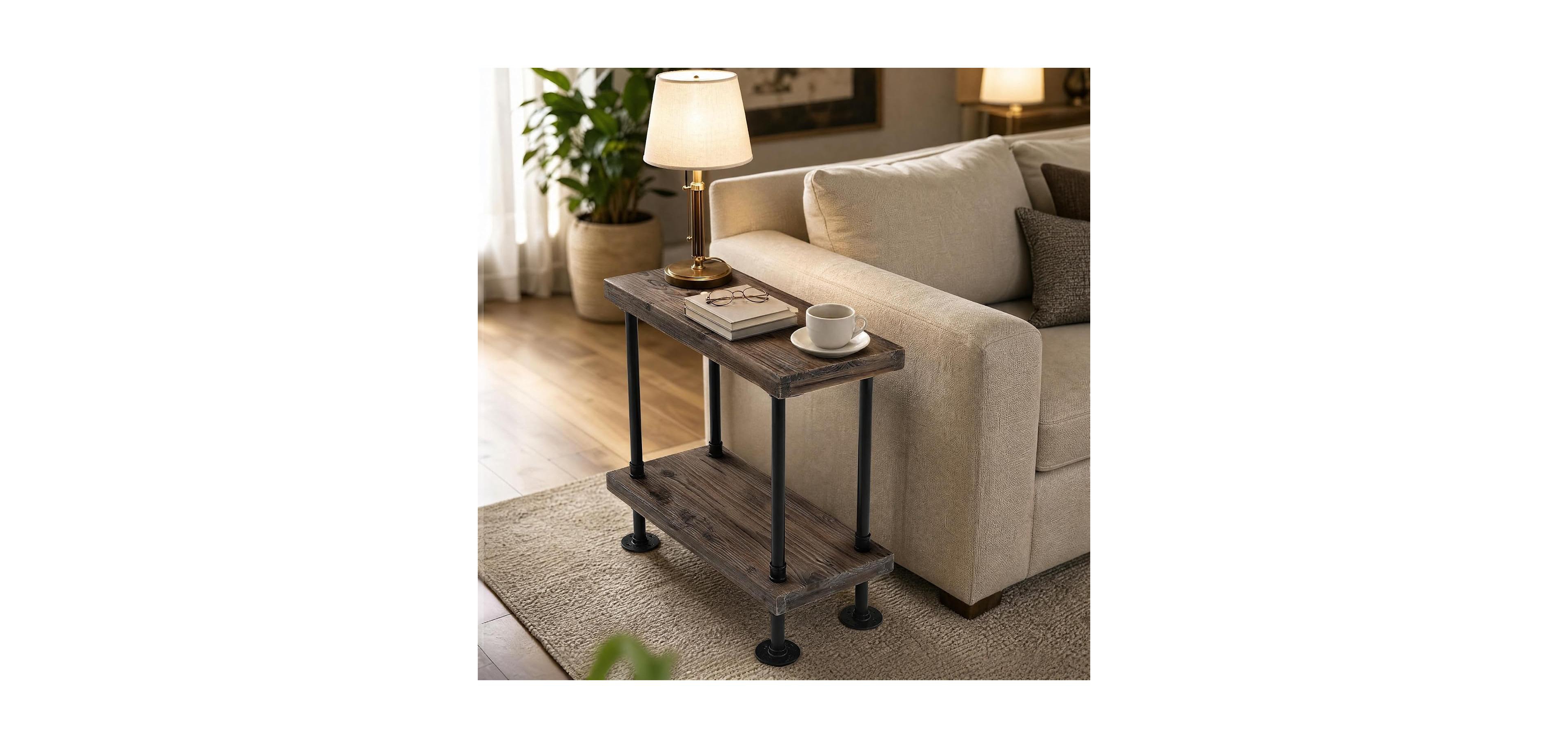 Tribesigns Solid Wood Side Table, Sofa End Table, Space-Saving Small Nightstand