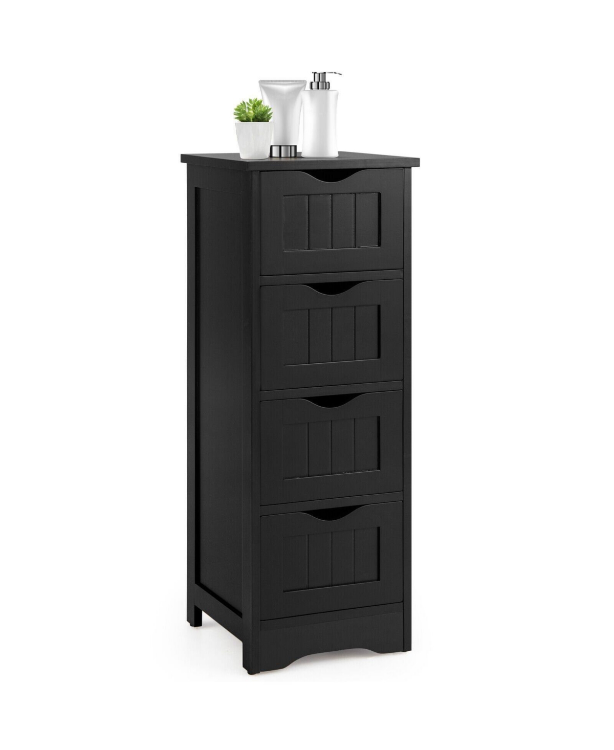 Sugift 4-Drawer Freestanding Bathroom Floor Cabinet with Anti-Toppling Device - Black