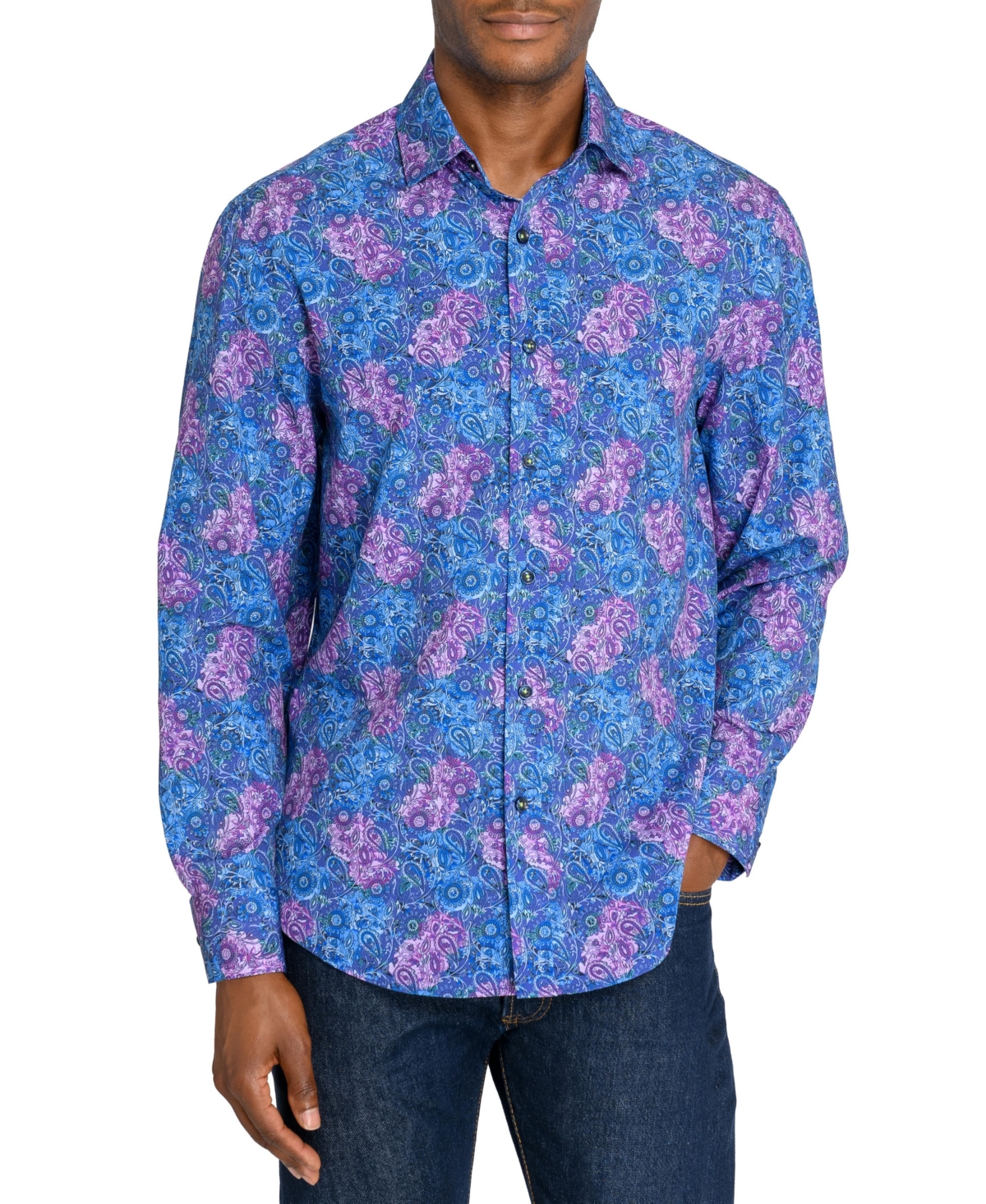 Society of Threads Men's Regular Fit Paisley Performance Long Sleeve Shirt