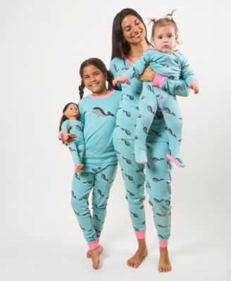 Matching Mommy & Me Aqua Blue Whale Cotton Pajamas