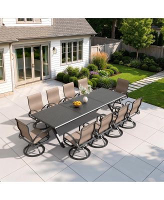11-Piece Outdoor Aluminum Patio Dining Set Sunbrella Swivel Dining Chairs and Table with Umbrella Hole