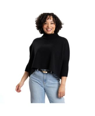 Women's Jordan One Size Cropped Turtleneck Sweater with 3/4 Sleeves and Detail Cuff.