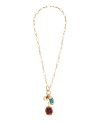 Glass Crystal and Imitation Pearl Two-Tone Charm Necklace
