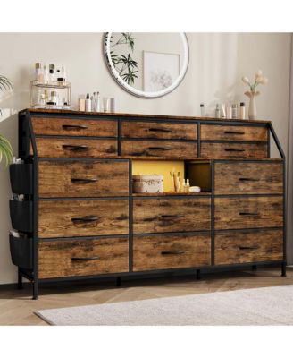 55 Inch 14-Drawer Wood LED Lighted Charging Station Dresser TV Stand