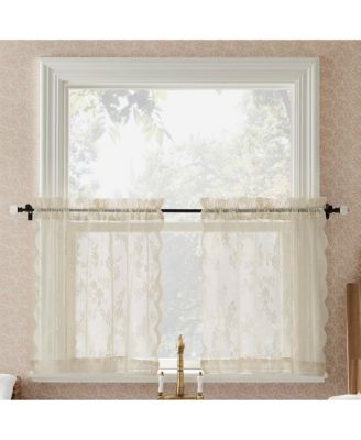 Lillemor Vintage Floral Lace Sheer Rod Pocket Kitchen Curtain Tier Pair