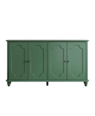 63" Large Console Storage Cabinet Vintage Distressed with 4 Decorative Curved Doors