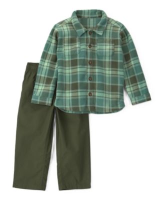 Toddler Boys' 2T-5T Long-Sleeve Plaid Fleece Shacket and Canvas Pants, 2-Piece Set