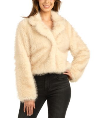 Juniors' Faux Fur Cropped Long-Sleeve Jacket