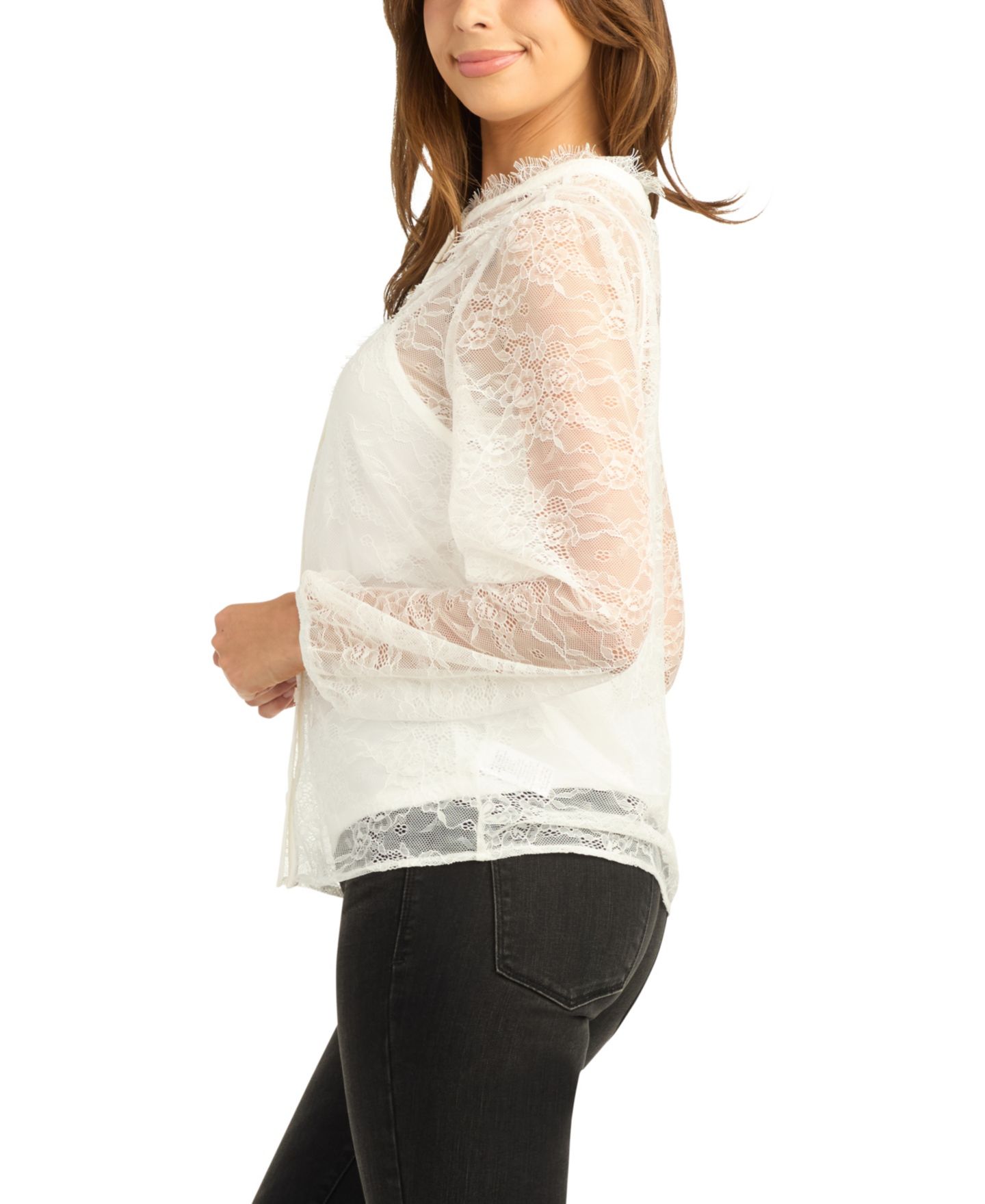 Женская блузка BCX Fine Knit Lace Mock Neck Long-Sleeve, цвет: Молочный белый — фото 3